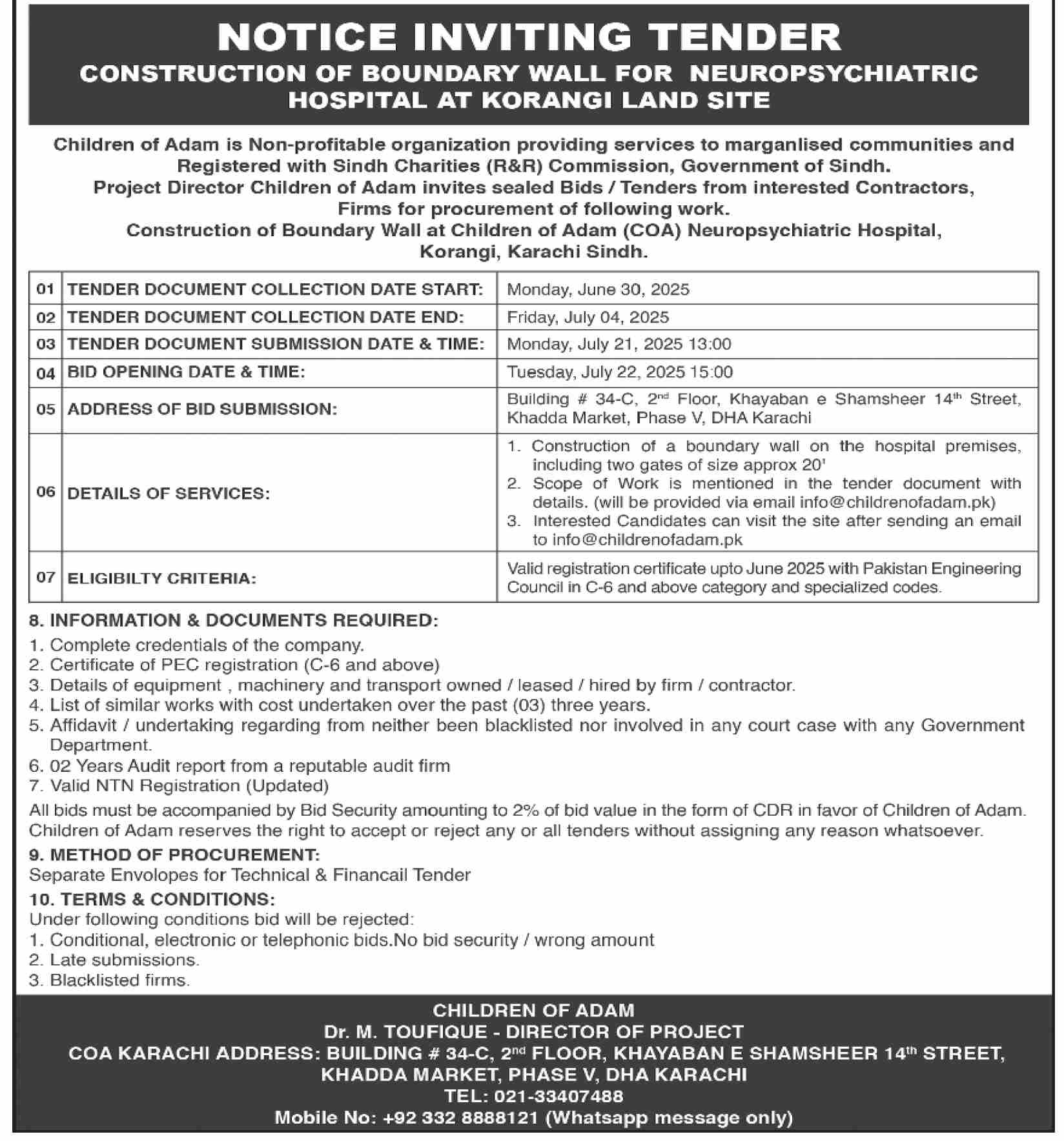 Neuropsychiatric Hospital Karachi Tender Notice